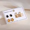 Brincos de Tarraxa Flor de Cinco Pétalas Preto Dourado Estilo Europeu para Mulheres Conjunto de Três Peças Toque de Luxo Aço Inoxidável com Strass Cravejado Dourado Brinco Argola Redonda