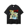 Camiseta de Manga Corta de Algodón Puro Pesado Transfronteriza con Estampado Divertido Vintage Lavado Vintage Desgastado Tops de Media Manga para Hombre