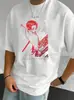 Camiseta de Malla de Manga Corta de Verano con Diseño Estampado de Personaje de Anime, Top Versátil de Manga Media