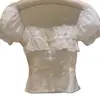Elegante blusa de retazos de encaje estilo francés con cuello cuadrado y mangas abullonadas para mujer, nuevo modelo de verano, suave y entallada, top deslumbrante