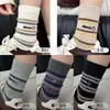 Calcetines de Media Pantorrilla para Mujer con Tela de Algodón de Color Contrastante, Estilo Universitario Japonés, Rayas Deportivas, Calcetines Retro Holgados para Primavera y Otoño