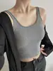 Camisola de algodón acanalado para mujer, corte ajustado, elástica, cuello en U, sin mangas, color liso, simple, adecuada para usar en capas o como top