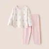 Conjunto Casa Algodão Puro Fino Estilo Coreano Roupas de Casa para Meninas Gola Redonda Manga Longa Pijama Infantil Masculino Classe A Verão