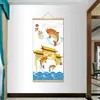 Carpa Saltando Sobre o Portão do Dragão - Uma Pintura Decorativa para o Sucesso no Vestibular, Feita de Madeira Maciça em Estilo de Rolo Chinês