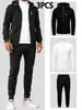Conjunto de 3 Piezas para Hombre Estilo Americano Otoño e Invierno: Sudadera con Cremallera y Bolsillos, Pantalón Largo, Camiseta