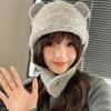 Lindo ~ Gorro de Lana Tejido con Orejas de Oso Tridimensionales para Mujer Cabeza Grande Combinación Total Sombrero de Moda para Mostrar el Rostro Sombrero Cálido para Protección de Orejas