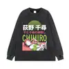 Camiseta de manga curta da marca trendy retrô vintage com estampa animada, ombro caído, gola redonda, top casual de manga longa hip-hop high street