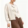 Estilo Suave, Top Sencillo de Color Sólido con Lazo para Mujer, Cárdigan de Manga de Linterna Holgado Estilo Europeo y Americano Transfronterizo, Suéter para Mujer