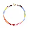 Collar de Piedra Natural Calcedonia con Cuentas de Colores Dopamina Bohemio Colorido Cuentas Redondas Cierre Redondo Personalidad Mujeres