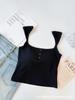 Camiseta sin mangas de una pieza sexy y llamativa para mujer, corte ajustado con copas, top básico adelgazante con cuello en U para llevar solo o debajo de otra ropa