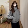 Sudadera con capucha gris estilo retro americano para mujer, chaqueta para principios de otoño de 2025, nueva, versátil, holgada, chaqueta de béisbol, corte holgado