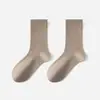 Calcetines de Algodón Puro para Primavera y Otoño, Color Sólido, Calcetines Largos Simples para Mujer, Resistentes al Olor, Absorbentes del Sudor, Esponjosos, Calcetines sin Costuras de Media Caña, Calcetines al por Mayor para Mujer