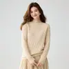 Padrão Simples de Lichia~Suéter de Caxemira Outono/Inverno Feminino Gola Meia-Alta Versátil Malha Solta Pulôver Camada Base