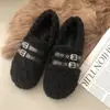 Design único, solado grosso, que aumenta a altura, sapatos peludos para outono e inverno, novo estilo 2026, forrados com fleece, quentes e adequados para gestantes