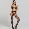 Popular Europeu e Americano Dropshipping Transfronteiriço Meias Teladas Transparentes Vazadas Sexy e Conjunto de Sutiã com Strass 6055