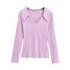 Europeu e Americano Outono e Inverno Nova Moda Spice Girls Decote V Transpassado Ombro Camiseta Manga Longa Interna Ajustada Emagrecimento Camiseta Base Top para Mulheres
