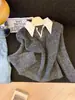 Suéter de punto suave y acogedor para mujer, jersey de invierno tipo dos piezas con cuello camisero, un top en capas relajado y casual
