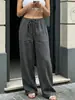2026 Amazon Transfronterizo Wish Sitio Independiente Pantalones Casuales Rectos de Algodón y Lino Sueltos Color Sólido Cintura Elástica Bolsillo para Mujer