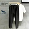 Pantalones negros elegantes de corte ajustado que te hacen parecer más alto y delgado, estilo americano nuevos pantalones casuales simples versátiles cómodos para hombre de verano