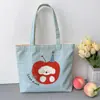 Nova Bolsa Tote de Ombro Versátil Grande Capacidade com Estampa Xadrez Azul e Branco 2026 Ilustração Fofa de Desenho Animado para o Trabalho e Passeios