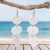 Aretes de Corazón de Tres Capas Rosa Barbie Súper Brillantes Estilo Océano Ins con Estrella de Mar y Concha de Acrílico Aretes del Día de San Valentín