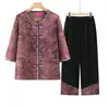 Conjunto de Cardigã de Verão para Mulheres de Meia-Idade e Idosas, Roupa de Verão para Vovós, Camisa de Manga Três Quartos, Conjunto Elegante de Duas Peças para Mães de 70-80 Anos