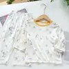 Conjunto de Ropa de Casa de Verano Sin Costuras de Tencel Lyocell para Niños y Niñas, Clase A, con Mangas Tres Cuartos y Pantalones de Nueve Cuartos