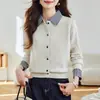 Cardigan Tricot Falso Duas Peças com Gola para Mulheres Primavera e Outono Novo Estilo Roupa Externa Solta Estilosa Versátil Roupas Femininas Top Tendência