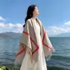 Chal de Cuadros Estilo Étnico, Nuevo Otoño e Invierno Espeso Cálido Borla de Cachemira Sintética Bufanda Chal de Cuadros