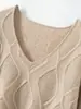 Suéter de Cachemir 100% Puro, Suave y de Lujo, con Cuello en V Hueco y Diseño Engrosado de Doble Hilo