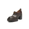 Sapatos de Salto Alto Confortáveis de Corte Profundo com Solado Macio, Outono e Inverno, Sapatos de Couro para o Trabalho, Cor Sólida, Couro de Vaca, Plataforma Impermeável, Sapatos de Salto Único com Solado Grosso e Bico Quadrado