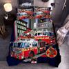 Funda nórdica con estampado de camión de bomberos de dibujos animados, juego de funda de almohada, material de poliéster, modelos populares transfronterizos, adecuado para decoración de habitación de niños