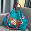 Bolsa de Lona Bordada Ecológica Grande Capacidade Nylon Transversal Tote Bolsa de Ombro para o Dia a Dia Compras Bolsa Tote