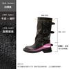Botas Western con Hebilla de Cinturón de Suela Gruesa para Mujer 2026 Otoño e Invierno Nueva Moda Versátiles Botas Apiladas Plegadas de Longitud Media para Pantalón