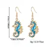 Pendientes de estilo vacacional transfronterizos europeos y americanos de caballito de mar, tortuga marina y cangrejo con goteo de aceite y adornos de diamantes, Pendientes creativos de concha hueca