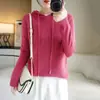 Nova blusa com capuz de manga comprida, suéter curto estilo coreano para mulheres, malha casual de inverno, caimento solto