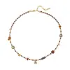 Nuevo collar de piedra cuadrada colorida de estilo artístico y relajado, cadena para la clavícula de tono marrón vintage desgastado con ágata roja que realza el cutis