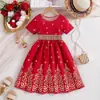 Vestido Corto de Manga Corta Estilo Étnico Estampado en Dorado para Niñas de Comercio Exterior Verano 2026 Nuevo Vestido para Fiesta de Cumpleaños Infantil