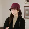 Nuevo Sombrero de Cubo Otoño/Invierno 2026 para Mujer Elegante Casual Patchwork a Cuadros Tela de Lana Lazo Sombrero para Madres de Mediana Edad y Mayores