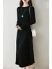 Vestido de lana Mujer Longitud media Otoño e Invierno Color liso Cintura ceñida Ajustado Holgado Rodilla Vestido suéter Falda de lana tejida