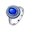 TikTok Live Selling Tanzanite azul escuro Broca Anel de Abertura Luxo Incrustado Azul Pontiagudo Zircônio Ovo Rosto Forma Anel