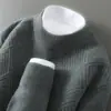 Outono e Inverno Novo Tricô 100% Lã Pura Masculino Gola Alta Meia Diamante Espessado Solto Suéter Camada Base Tricô Tricô