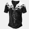 Roupas Masculinas Transfronteiriças Amazon 25 Camisas Henley de Manga Curta Europeias e Americanas Série Halloween Estampada Henley Casual com 7 Botões