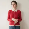 Suéter Feminino de Cashmere com Design Falso de Duas Peças, Gola Polo, Cardigã Tricotado, Caimento Solto, Suéter Versátil, Peça de Roupa Externa Estilosa