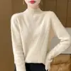 Nova moda outono e inverno feminina, suéter de lã gola semi-alta elegante, cor sólida, pulôver, camada base de malha macia e versátil
