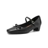 Zapatos Casuales de Trabajo Estilo Nuevo con Tacones Gruesos Medianos, Diseño Sencillo para Ponerse Fácilmente, Zapatos de Princesa con Lazo, Tallas 33-43