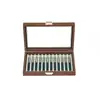 Caja de Almacenamiento Transparente de Gran Capacidad para Bolígrafos con Veta de Madera de Nogal Negro, Caja Vintage para Almacenamiento y Exhibición de Papelería, Caja de Gabinete a Prueba de Polvo