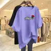 Camiseta de Manga Corta Estilo Nuevo Comercio Exterior 2026 para Mujer, Holgada Talla Grande, Adelgazante, Cubre Vientre, Top Estampado de Media Manga