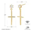 Pendientes de Plata de Ley S925 Modelo Nuevo Transfronterizos, Pendientes Sencillos y Compactos de Cruz con Circonita, Pendientes Versátiles y Elegantes de Alta Gama