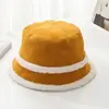 Chapéu de Pescador de Veludo Cotelê Dupla Face para Outono e Inverno com Aba Larga, Chapéu de Pescador de Pelúcia para Afinar o Rosto para Mulheres, Chapéu Bucket Versátil Quente de Cor Sólida